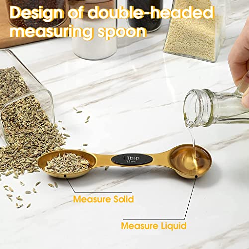 HASTHIP® 8Pcs Measuring Spoons, Magnetic Measuring Spoons Set, Stainless Steel 430 Dual Head Measuring Spoons with Leveler Measuring Spoon, Cute Measuring Spoons for Cooking & Baking (Rose Gold)