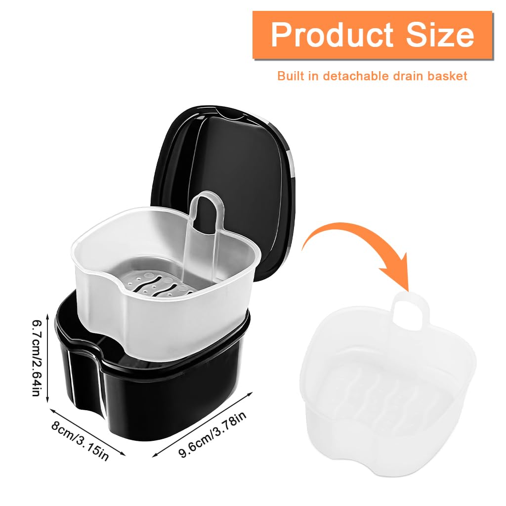 ZIBUYU Denture Cup for Cleaning and Storage with Removable Strainer Basket | Leak-Proof PVC Container
