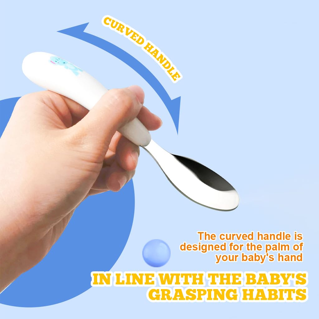 SNOWIE SOFT Kids Spoons and Forks Set for Self Feeding with Hinged Ring Chopsticks | Stainless Steel 3Pcs Pink Utensils for Ages 3–7