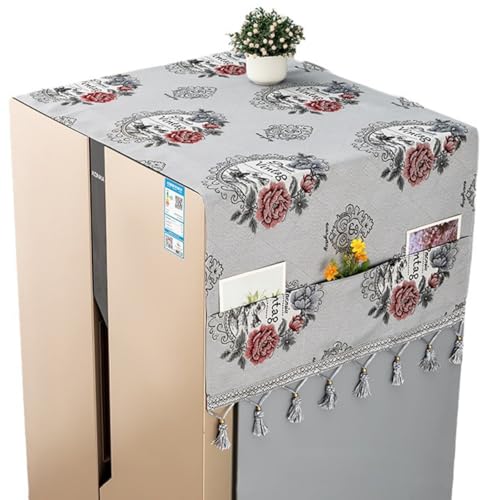 HASTHIP® 1Pcs Fridge Cover Floral Tassel Print Refrigerator Dust Cover with Pockets, 26.3x55 Inches Polyester Dust Cover