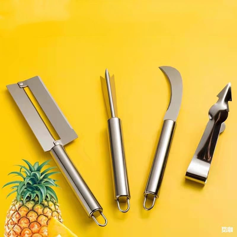HASTHIP® Silver Pineapple Peeler Remover Tool Set, Multipurpose Pineapple Eye Clip,Pineapple Eye Cutter V Shape Stainless Steel Pineapple Eye