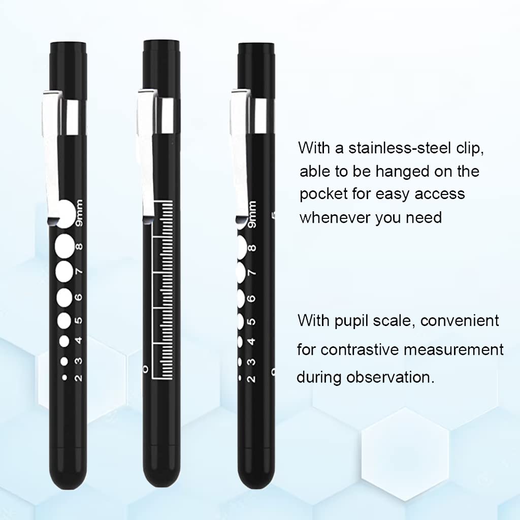Optifit Pen Torch for Doctors with Push Button Switch and 5cm Ruler | 2Pcs Aluminum Alloy Clip-On LED Light