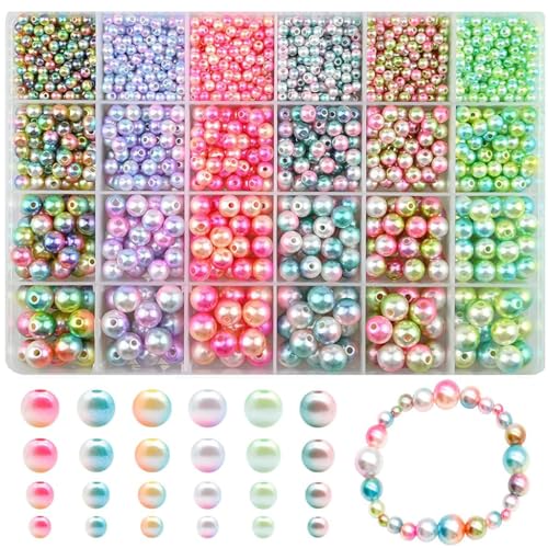 Venzina® 1890pcs Pearls Beads Kit, Gradient 6 Color Pearl Beads for Craft Bracelet Making Kit, 4mm 6mm 8mm 10mm Assorted Pearl Beads for Jewellery Making DIY Necklace