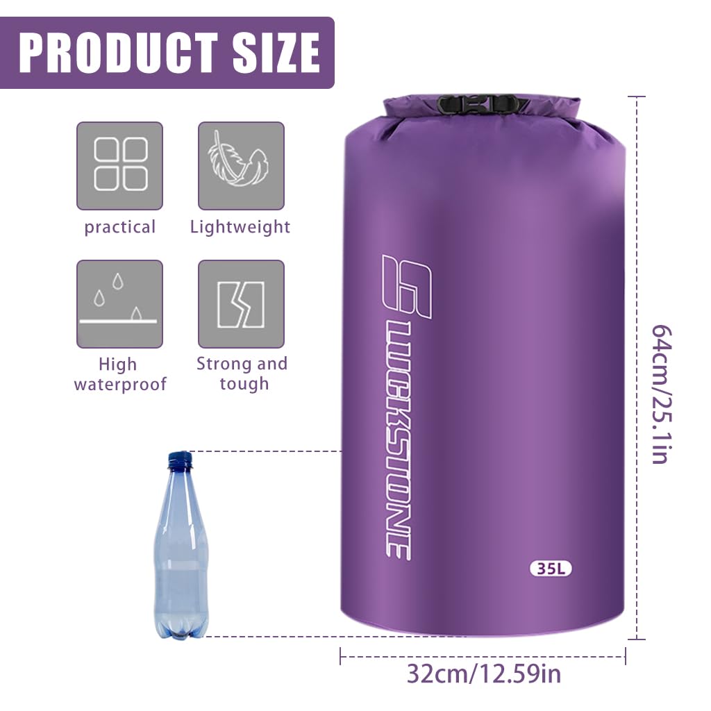 Proberos Waterproof Dry Bag for Kayaking and Camping 35L with Quick Release Buckle | Purple TPU Coated Floating Design