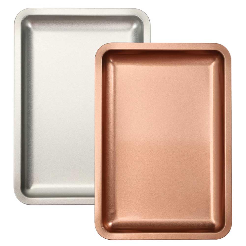 HASTHIP® 2Pcs Stainless Steels Jewelry Organizer Trays - Silver and Rose Gold Trays Rectangle Vanity Table Trinket Tray Organizer Multi Purpose Kitchen Food, 12.5x17.9cm