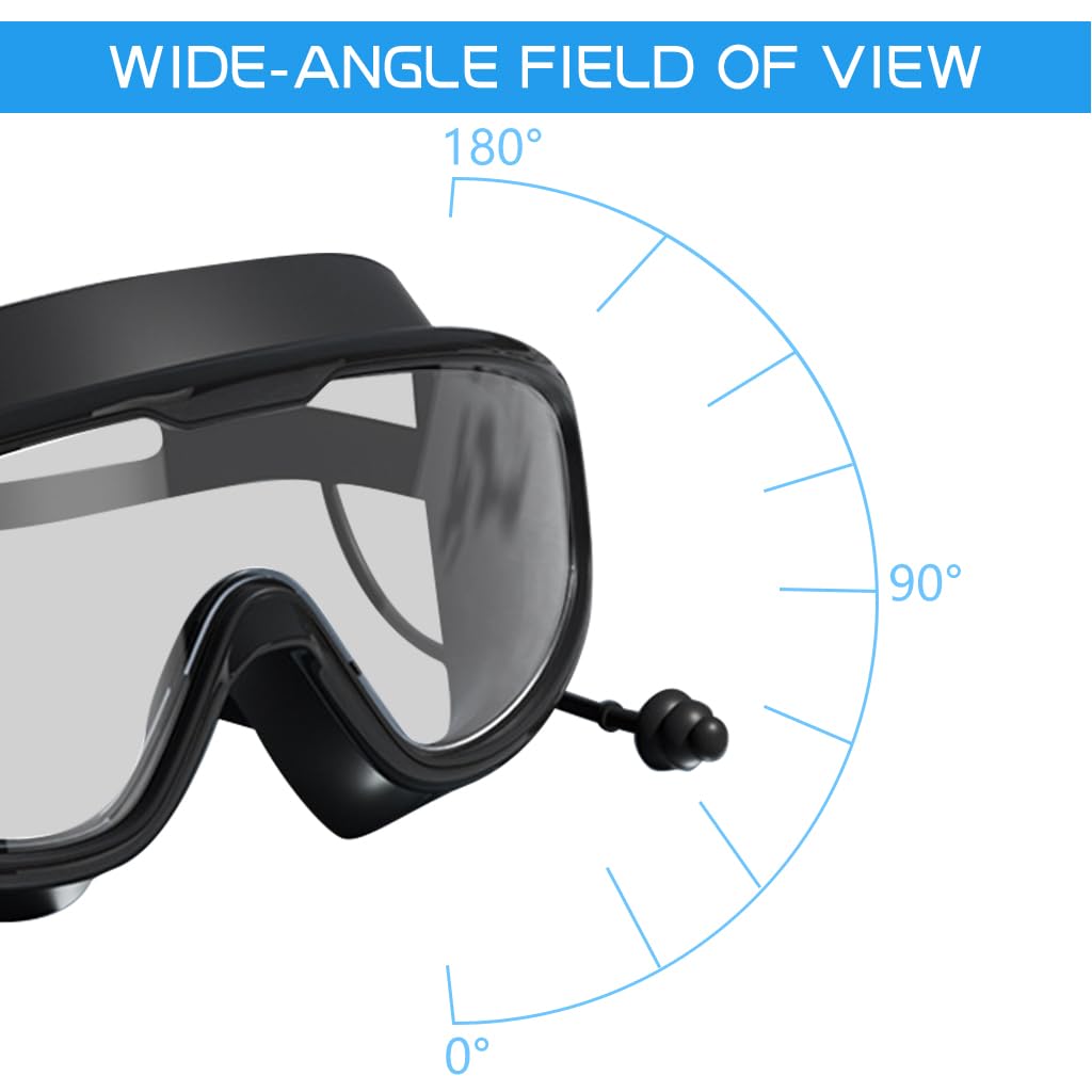 Proberos Swim Goggles for Adults with Integrated Ear Plugs and Anti Fog Lens | Black