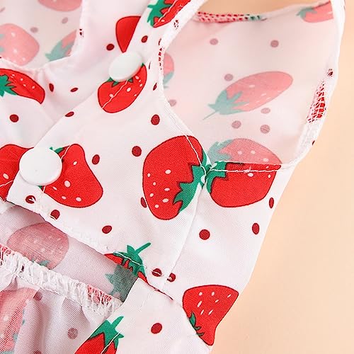 Qpets® Summer Female Dog Dress for Small Dogs Kitten Dog Clothes Clothing Cute Strawberry Bow Print Princess Dress for Puppies, Kittens, Chihuahua, Maltese, Pug, Papillon(Suitable for 3-3.5kg)