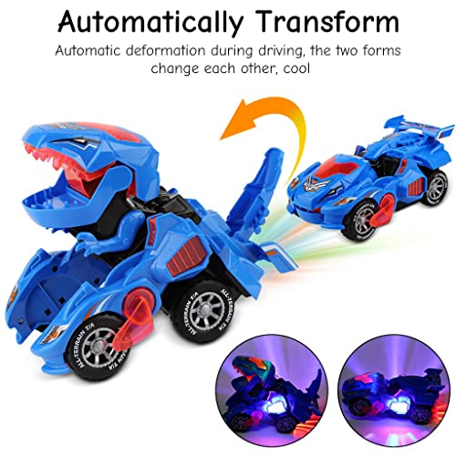 PATPAT® Transformers Toys Transforming Dinosaur Car Toys, Transforming Dinosaur LED Car with Light and Music, 2 in 1 Automatic Dinosaur Transformer Car Toy, Dinosaur Toys for Kids Boys Girls - Blue