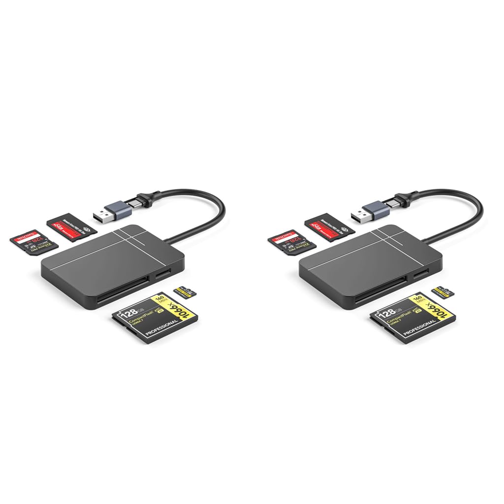 Verilux USB Card Reader for UHS-II SD TF CF MS Cards with Dual USB C and 3.0 Ports | 5Gbps 4-in-1 Design