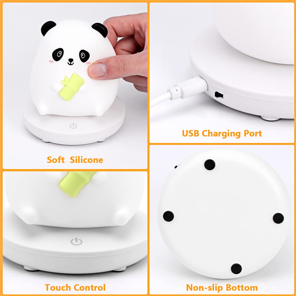 Verilux Panda Night Light for Kids with 3 Brightness Warm LED | Soft Silicone USB Lamp