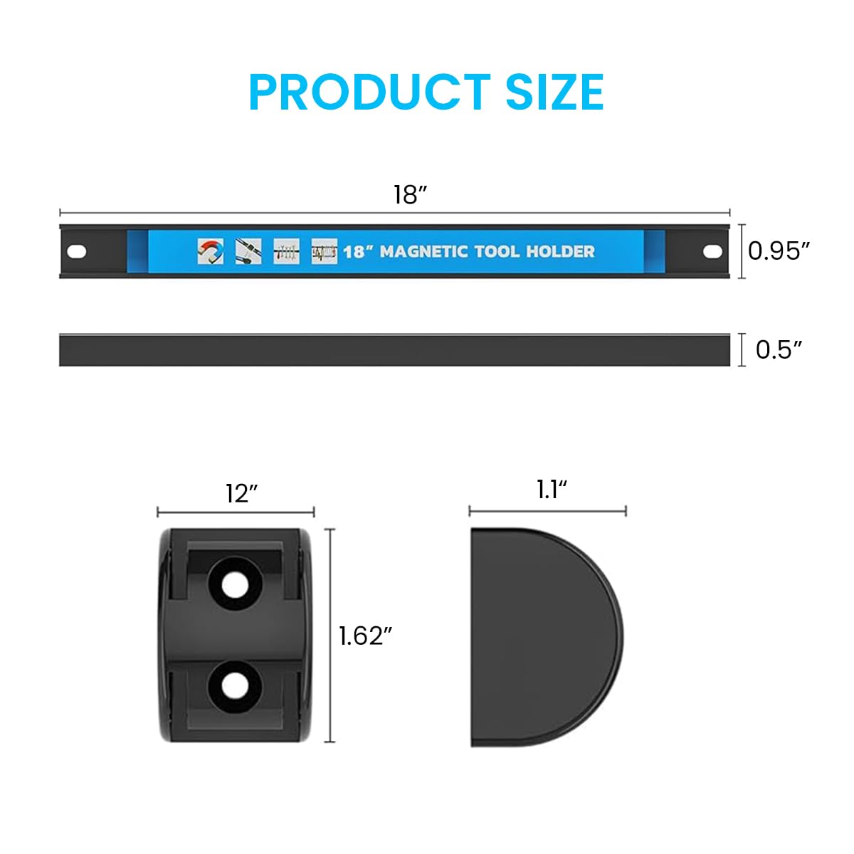 Serplex Magnetic Tool Holder for Wall Mount with Screw Fixed Design and 18 Inches Length