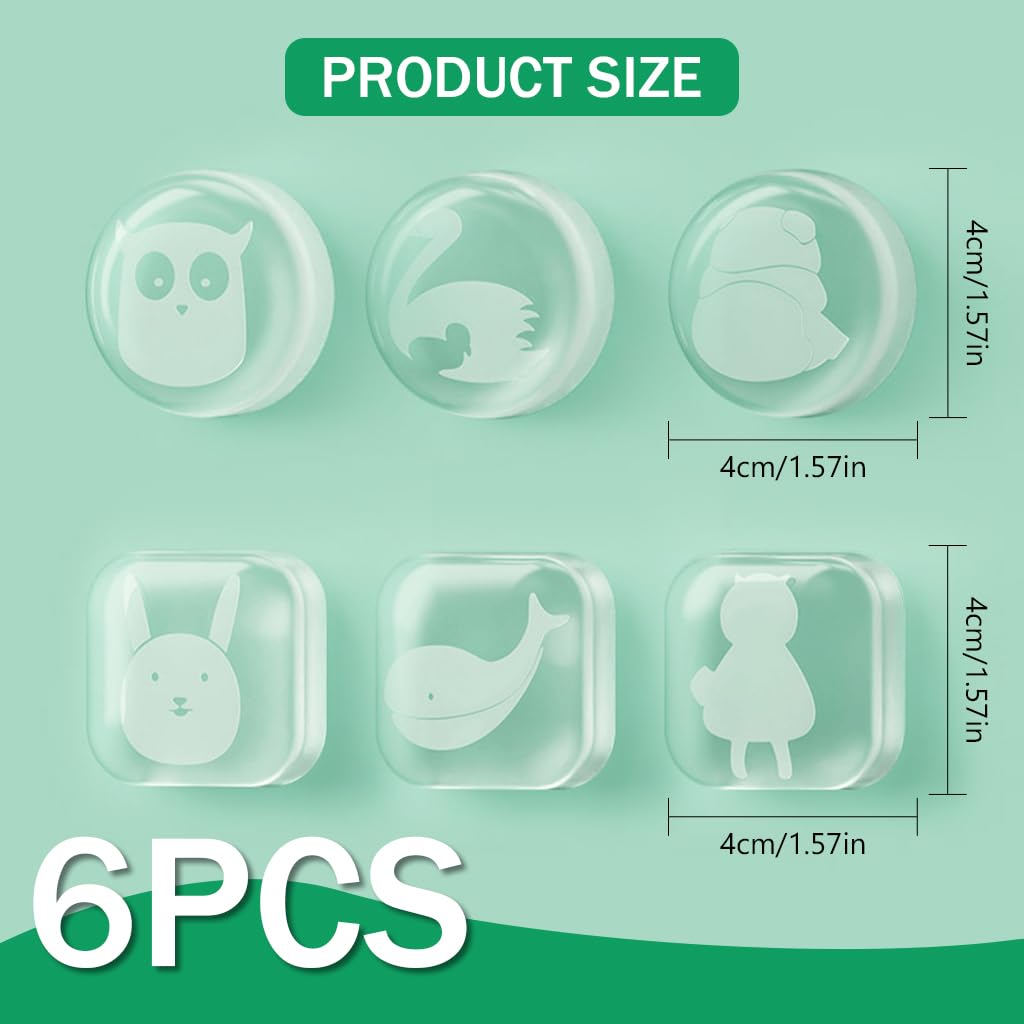 HASTHIP 6pcs Door Knob Bumpers Cartoon Transparent Self Adhesive Door Stopper Rubber Pads Wall Protector Door Knob Wall Shield Rubber Buffer Crash Pads Door Stoppers, 4x4cm
