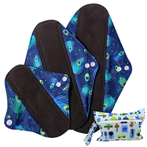 ZIBUYU® Reusable Washable Sanitary Cloth Pads, Reusable Sanitary Pads, Ultra Absorbent Bamboo Fleece Cloth Pads for Women, Pack of 3, 1 Cloth Mini Wet Bag (Style B)