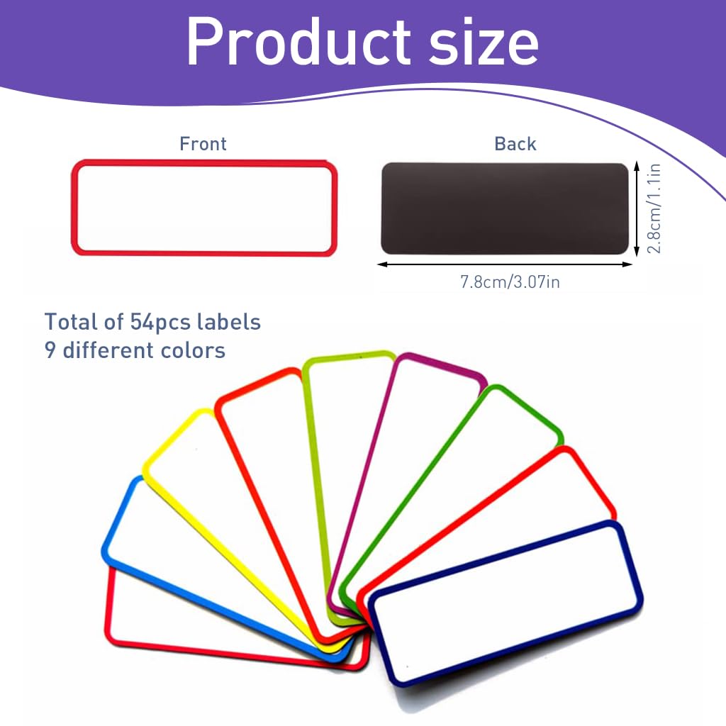 Climberty Name Tag Label Dry Erase Boards for Classroom and Office with Magnetic Backing 54 pcs 3.2 x 1.2 in Reusable Design