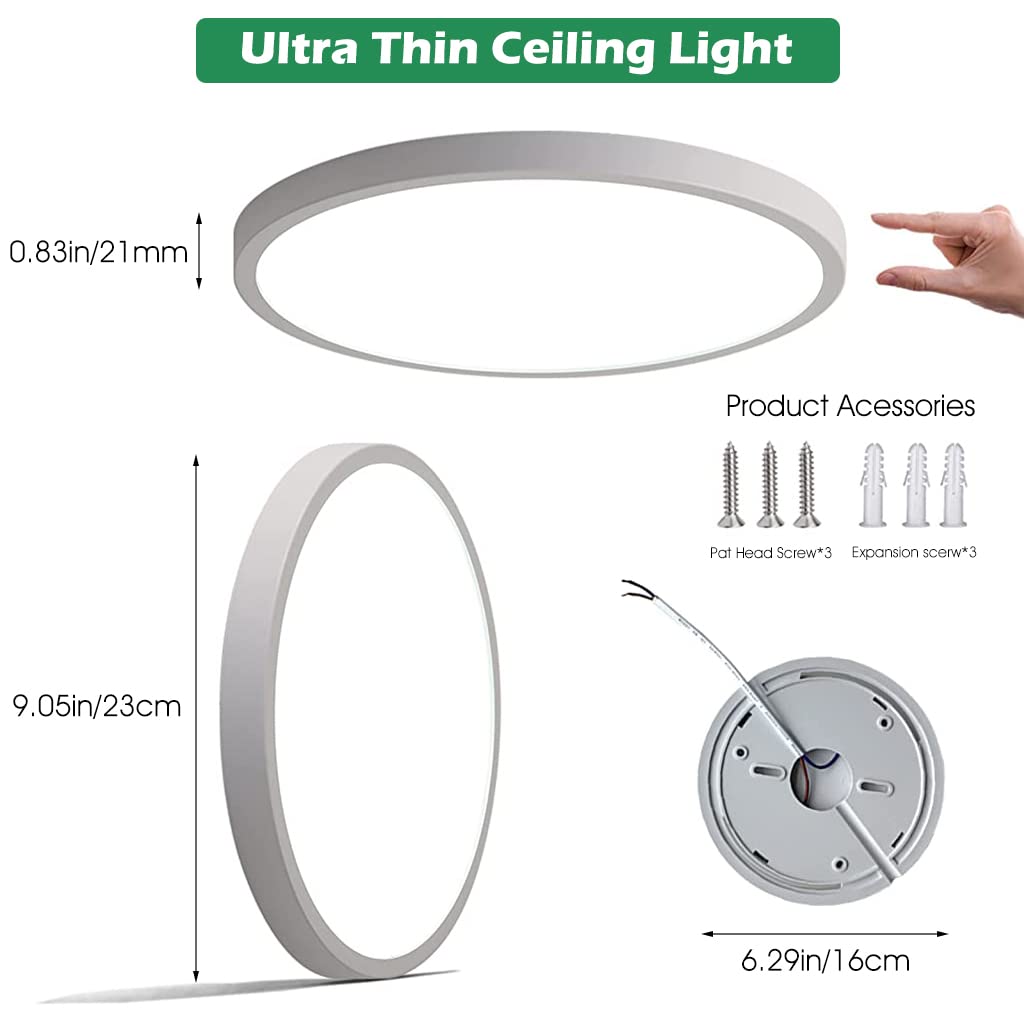 ELEPHANTBOAT® 24W Ceiling Light-9 inch Flush Mount LED Ceiling Lights, Modern Round Ultra Thin Led Ceiling Surface Lights for Living Room Bedroom Kitchen Basement Lighting Fixture, 6500K(White)