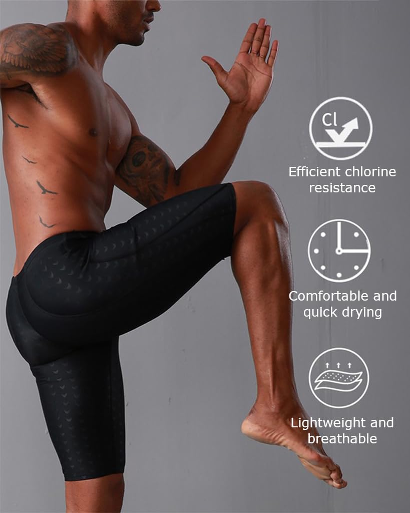 Proberos Men's Swimming Trunks for Training with Compression Fit and Quick Dry Fabric | Black L