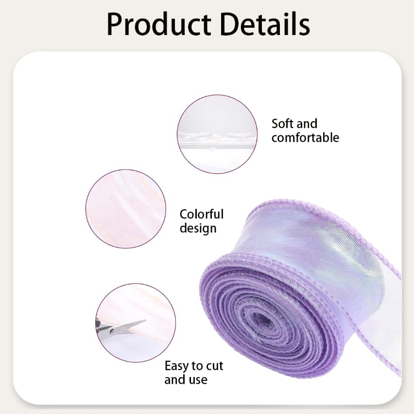 ZIBUYU Organza Ribbon for Gift Wrapping with Iridescent Sheer Finish 3 Rolls 30 Yards | Multicolor Craft Decoration