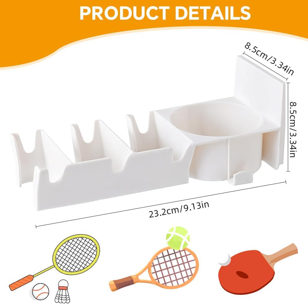 Proberos Badminton Racket Holder for Wall Mount Storage with 3 Slots & Dual Hooks | ABS Organizer for Home or Gym