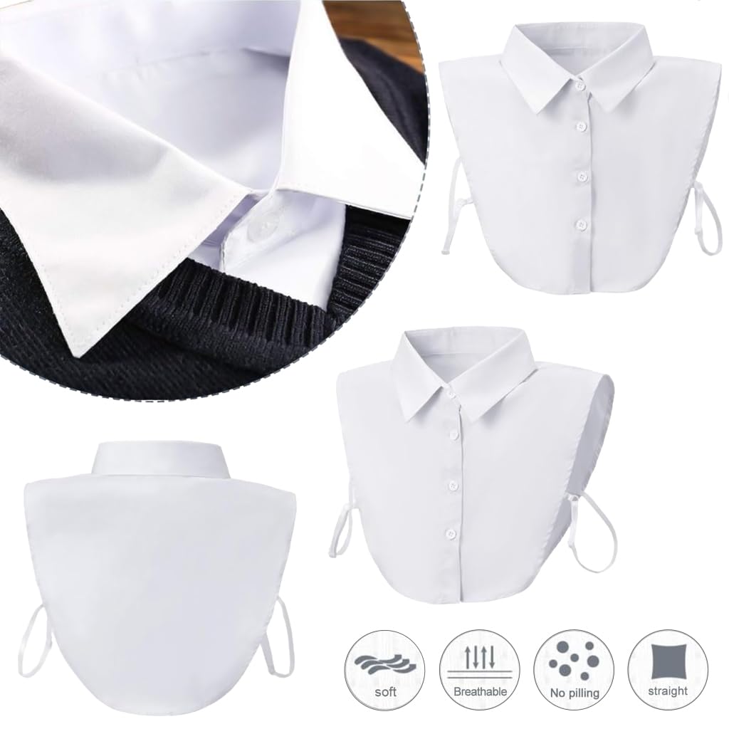 Zibuyu Detachable Collar for Dresses and Sweaters featuring 4 Button Closure | White Cotton One Size 19.5x10x0.5CM