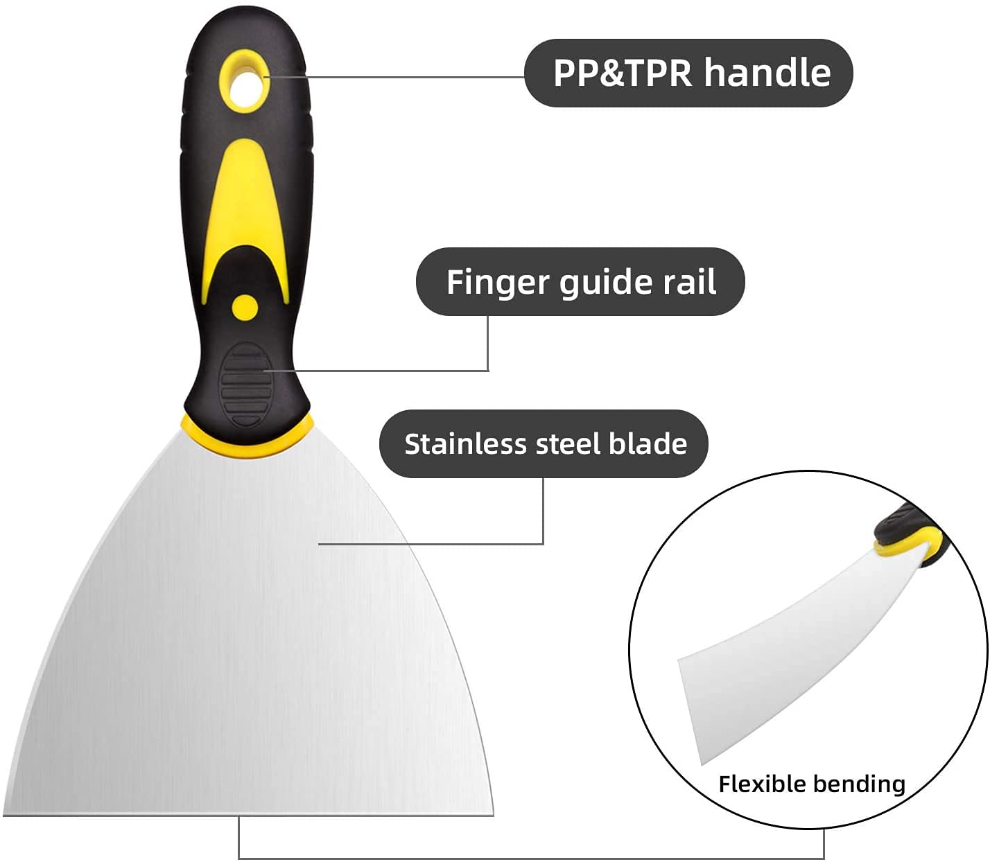 HASTHIP Putty Scraper Set for Drywall and Plaster Repair with Ergonomic Handle | 4 Pack 5 in 4 in 3 in 1.5 in CR‑V Steel Blades