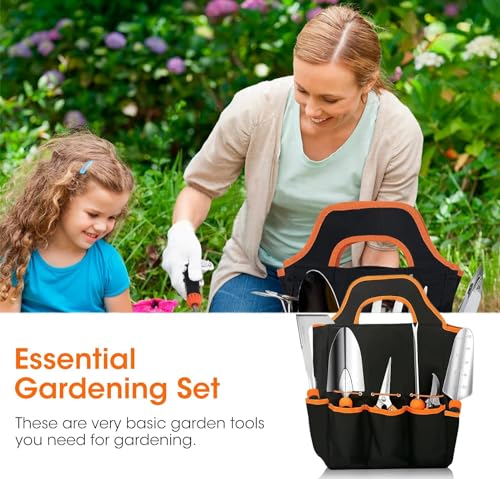 HASTHIP® 10Pcs Gardening Tools Set - Heavy Duty Stainless Steel - Gardening Tools Kit for Home Garden - Plant Cutter for Home Garden - Manual Planting Tools with Tool Bag - Suitable for Patio & Lawn
