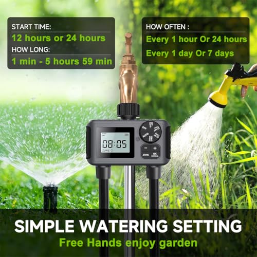 HASTHIP Smart Garden Watering Timer Programmable Hose Faucet Timer with 2-Outlet LCD Digital Watering Timer IP55 Waterproof Outdoor Watering Timer Universal Watering Timer