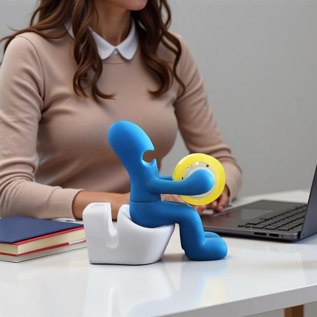OFIFO Tape Dispenser for Office Desk with Pen and Sticky Notes Holder | Fun Blue Organizer Decor Gift