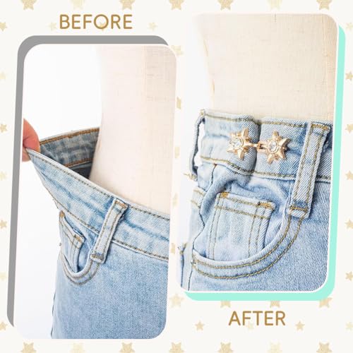 SANNIDHI® 4 Pairs Jeans Waist Adjusters for Women Fashion Star Rhinestone Embellishment Buttons for Loose Pants No Sew Removable Side Tabs Trouser Skirt 2 PCS