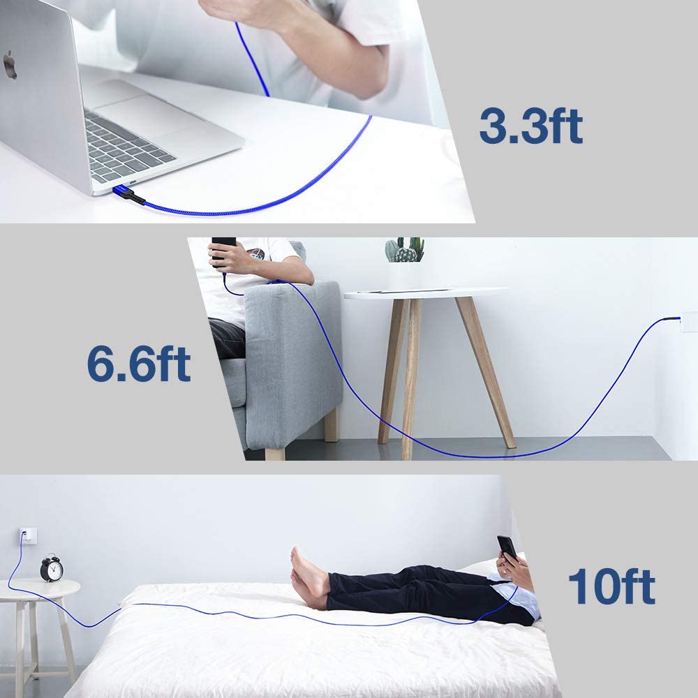 JSAUX USB A to Type C Cable for Samsung and PS5 featuring 3.1A Fast Charge 3-Pack 3.3ft 6.6ft 10ft | Nylon Braided with 3D Aluminum Connector