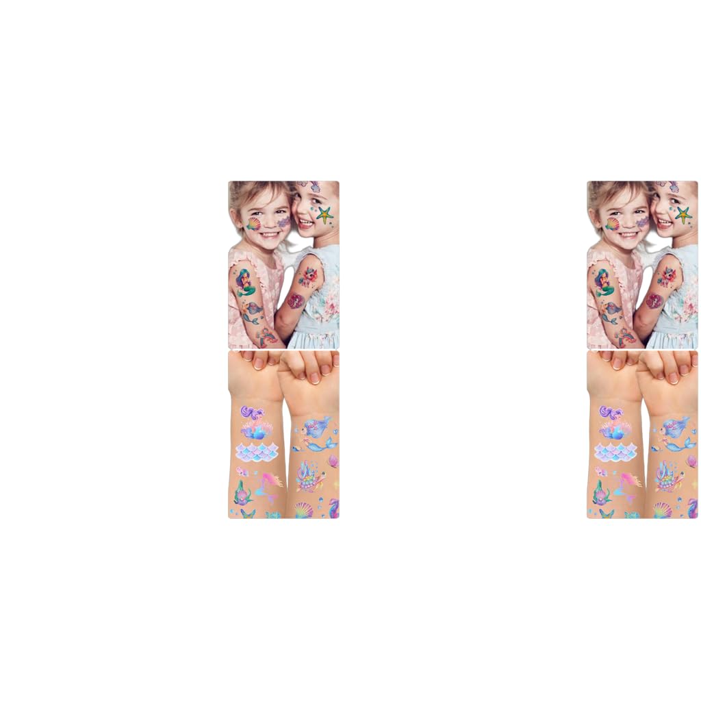 MAYCREATE Tattoo Sticker for Kids with 12 Sheets Featuring Mermaid and Unicorn Designs | Waterproof Glitter Temporary Tattoos for Party Favors
