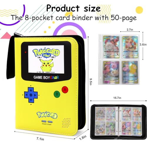 PATPAT® Poke-mon Binder Trading Cards Holder Organizer for 400 Trading Cards, Poke-mon Cards Collection Bag Game Cards Binder Case, Game Cards Case Gifts for Kids Boys Girls, Yellow