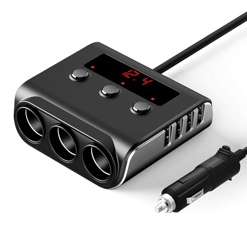 STHIRA® Car Charger, 100W 3-Stocket Cigarette Lighter Splitter with 4 USB Ports 12V/24V Car Lighter Adapter with Separate Switch LED Voltage Monitor Replaceable Replaceable 10A Fuse for GPS/Dash Cam/Phone