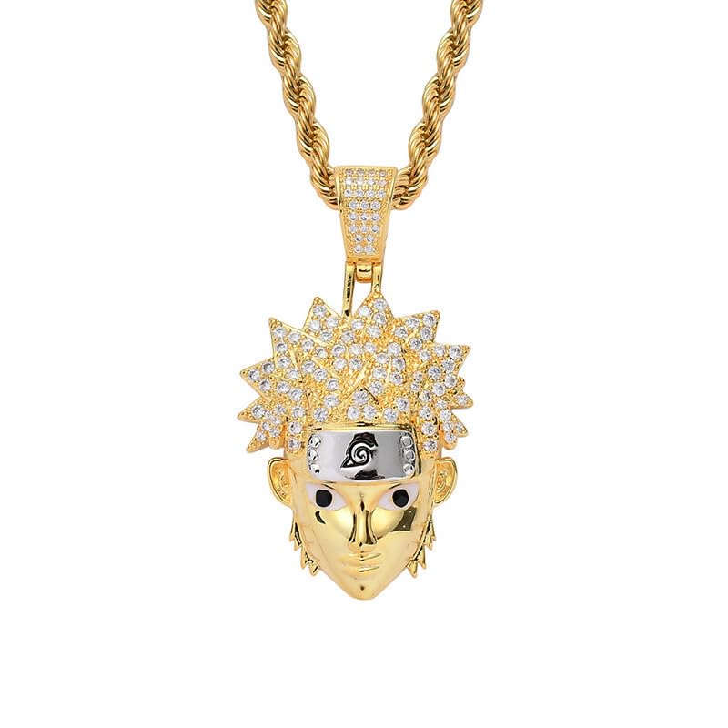 Proberos® Kunai Anime Cosplay Necklace Character Micro-encrusted Zircon Hip Hop Chain Necklace-Gold