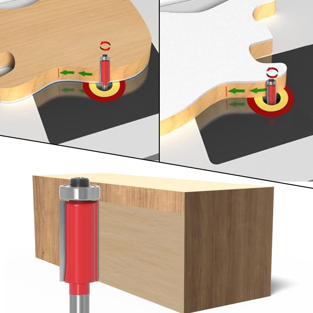 Serplex Flush Trim Router Bit Set for Woodworking with 1/4 inch Shank Top Bearing | Hard Alloy Cutters