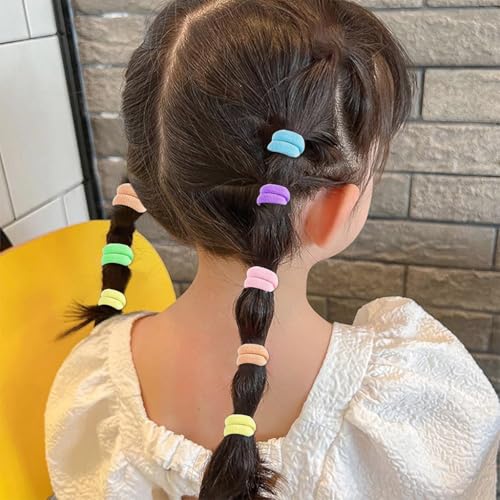 ZIBUYU® 100Pcs Colorful Hair Bands for Girls 0.7 Inch Tiny Hair Elastics Hair Ties No Tangle Scrunchies Fashion Girls Hair Elastics