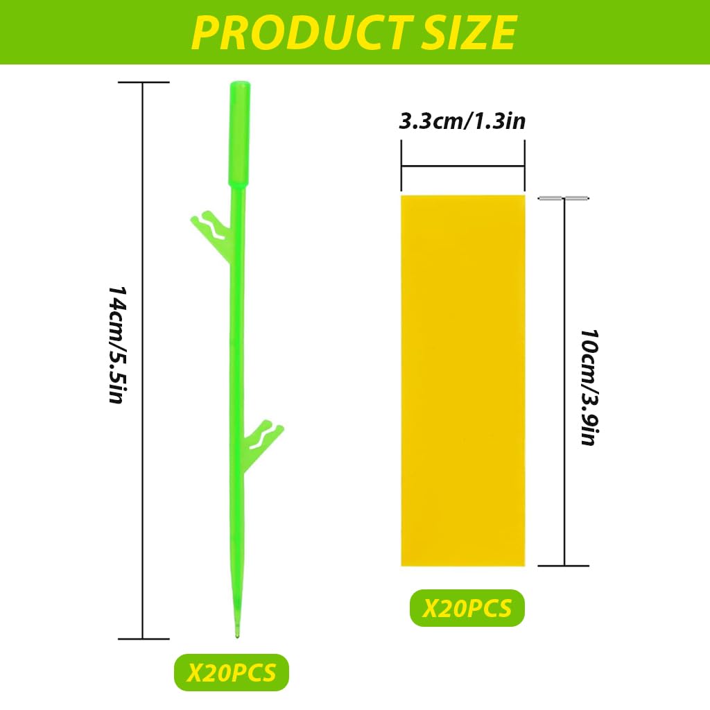 HASTHIP Sticky Bug Trap Strips for Planter Pots with Sticks 10 Count 3.3x3.3cm | Yellow Decorative Pest Control