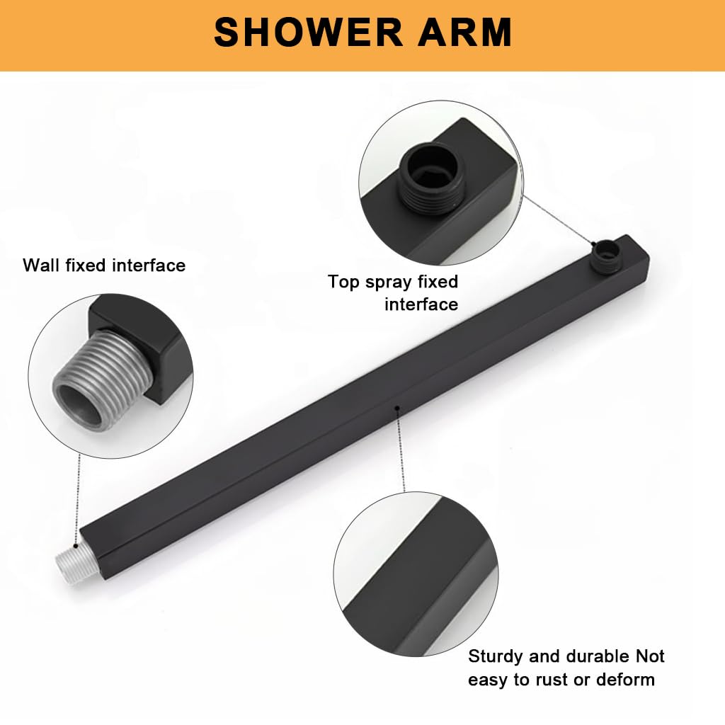 HASTHIP Stainless Steel Overhead Shower Arm for Flush Mount Showers featuring 11.8 in Matte Black Extension | Universal Wall Mounted Design