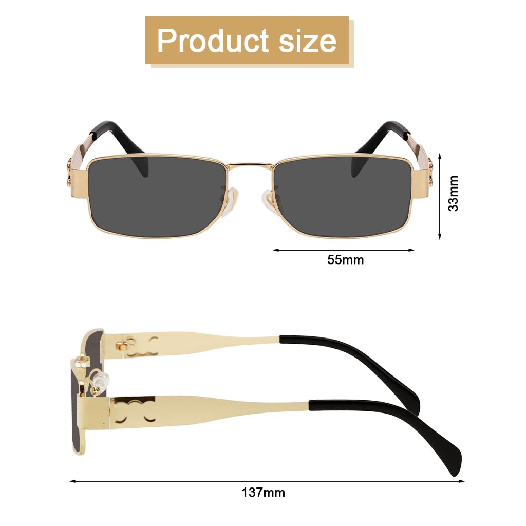 Proberos Sunglasses for Summer Travel with Small Square Tinted Lenses and Metal Frame | Black