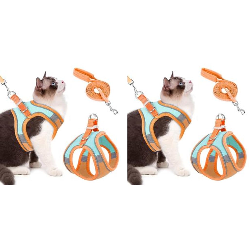 Qpets Cat Harness with 1.5m Leash featuring Breathable Vest Strap and Reflective Strip for Small Pets | 2PCS Orange