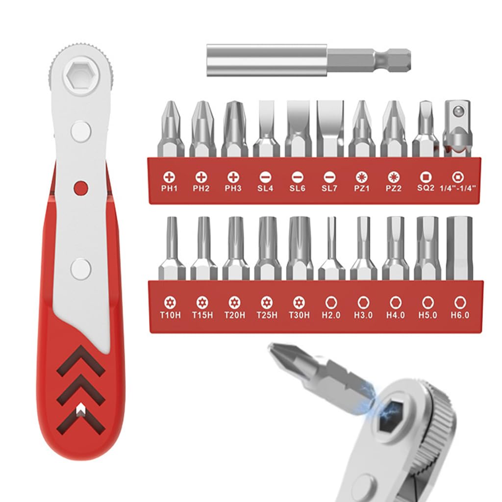 Serplex Right Angle Ratcheting Screwdriver Set 22 pcs with 20 Bits | Chromium Vanadium Steel