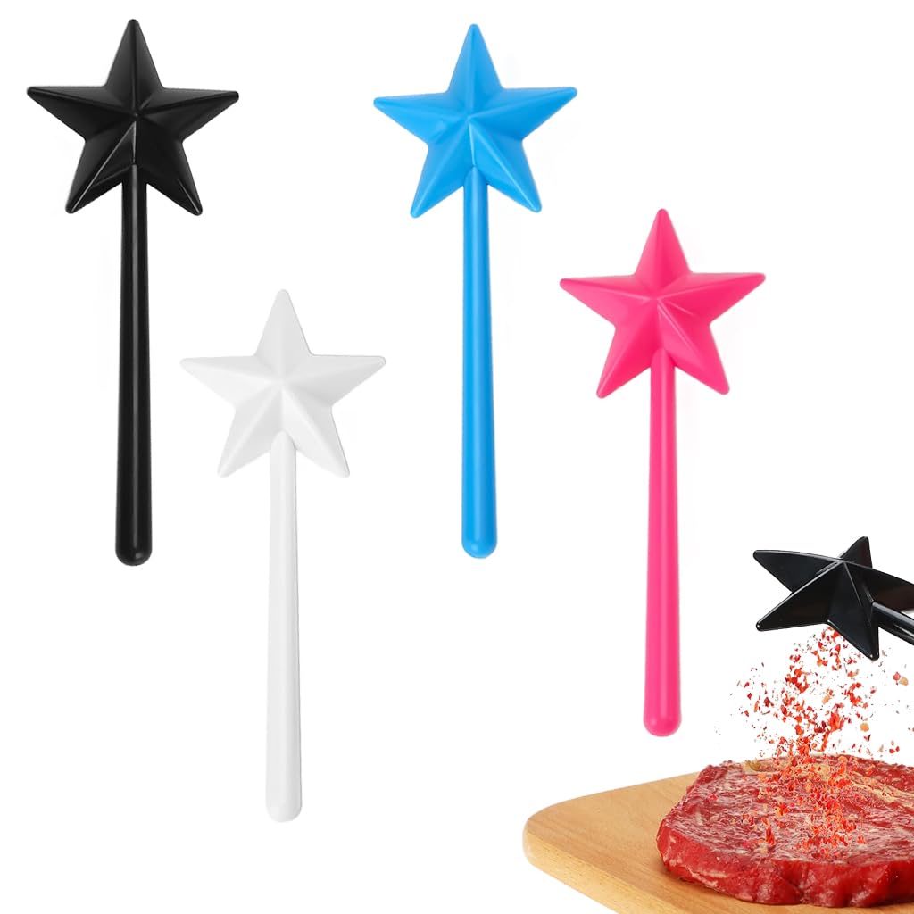 HASTHIP® 4Pcs Kitchen Seasonings Dispenser Creative Color Star Salt and Pepper Shaker with Handle Party Table Setting Decor Refillable Salt Dispenser for Party, Festival