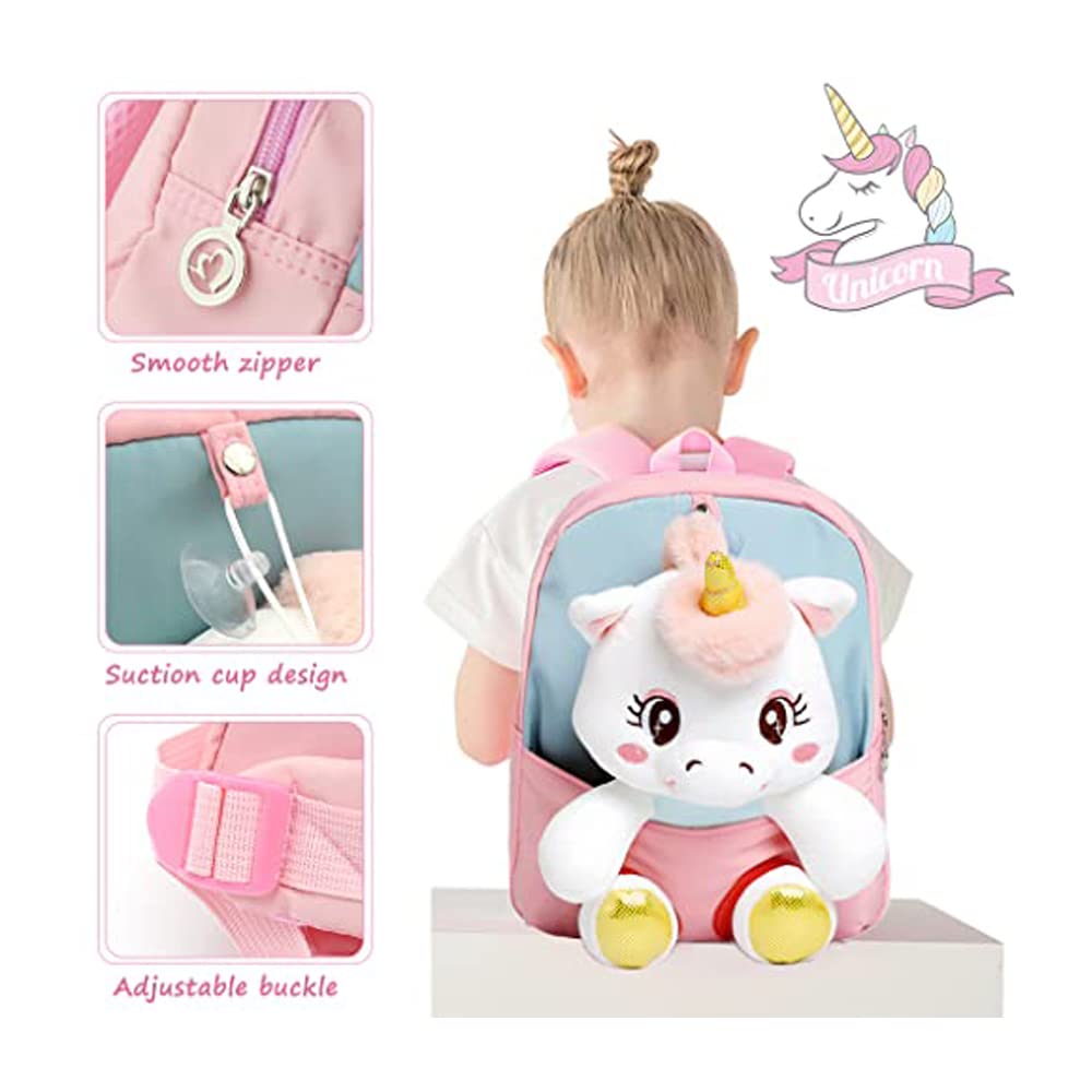 PALAY Baby Backpack Kids Backpack for Girls & Boys Plush Bag with with Cartoon Unicorn Stuffed Toy(Detachable) for Toddler Baby Gift Backpacks for 1-3 Years Old Child 22 * 26cm (Pink)