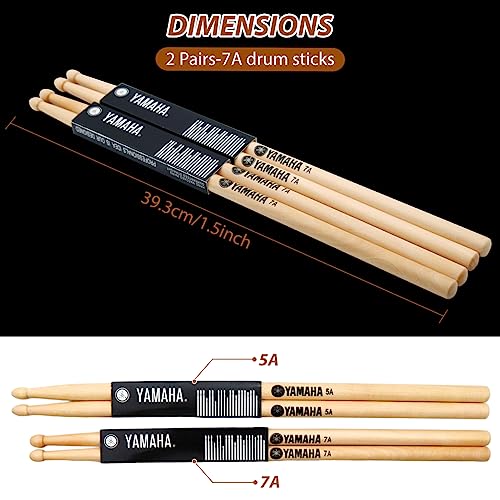 HASTHIP® 7A Drum Sticks Maple Drumsticks, 2 Pair 15.5inch Drum Sticks Set, Wood Drumsticks Drum Accessories for Adults & Youth, Oval Wood Tip, Perfect for Pros and Beginners 3 PCS