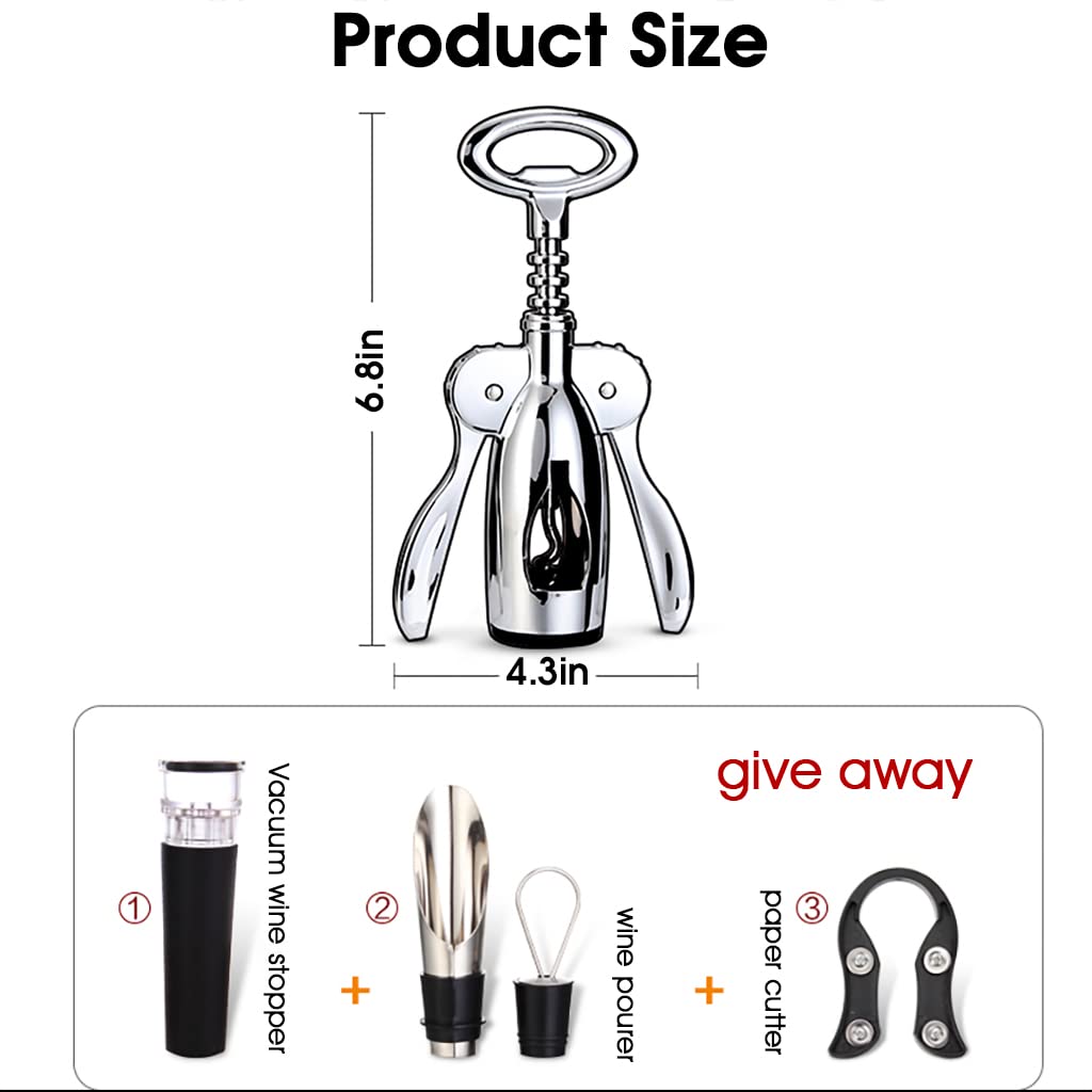 HASTHIP® 4 PCS Wine Opener Stainless Steel Corkscrew Set with Vacuum Wine Stopper, Wine Foil Cutter, Wine Aaerator Pourer Wine Corkscrew Supplies Set for Kitchen Restaurant Bars Gifts for Wine Lover