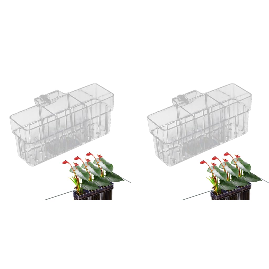 Qpets® Aquarium Plant Basket 3-Compartment Acrylic for Fish Tank Hanging Hydroponics with Draining Holes Accessories 2PCS