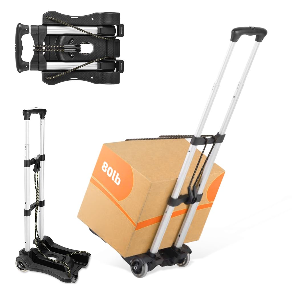 HASTHIP Folding Hand Truck for Travel and Office with 80lbs Capacity Aluminum Frame | Portable 2 Wheel Luggage Cart