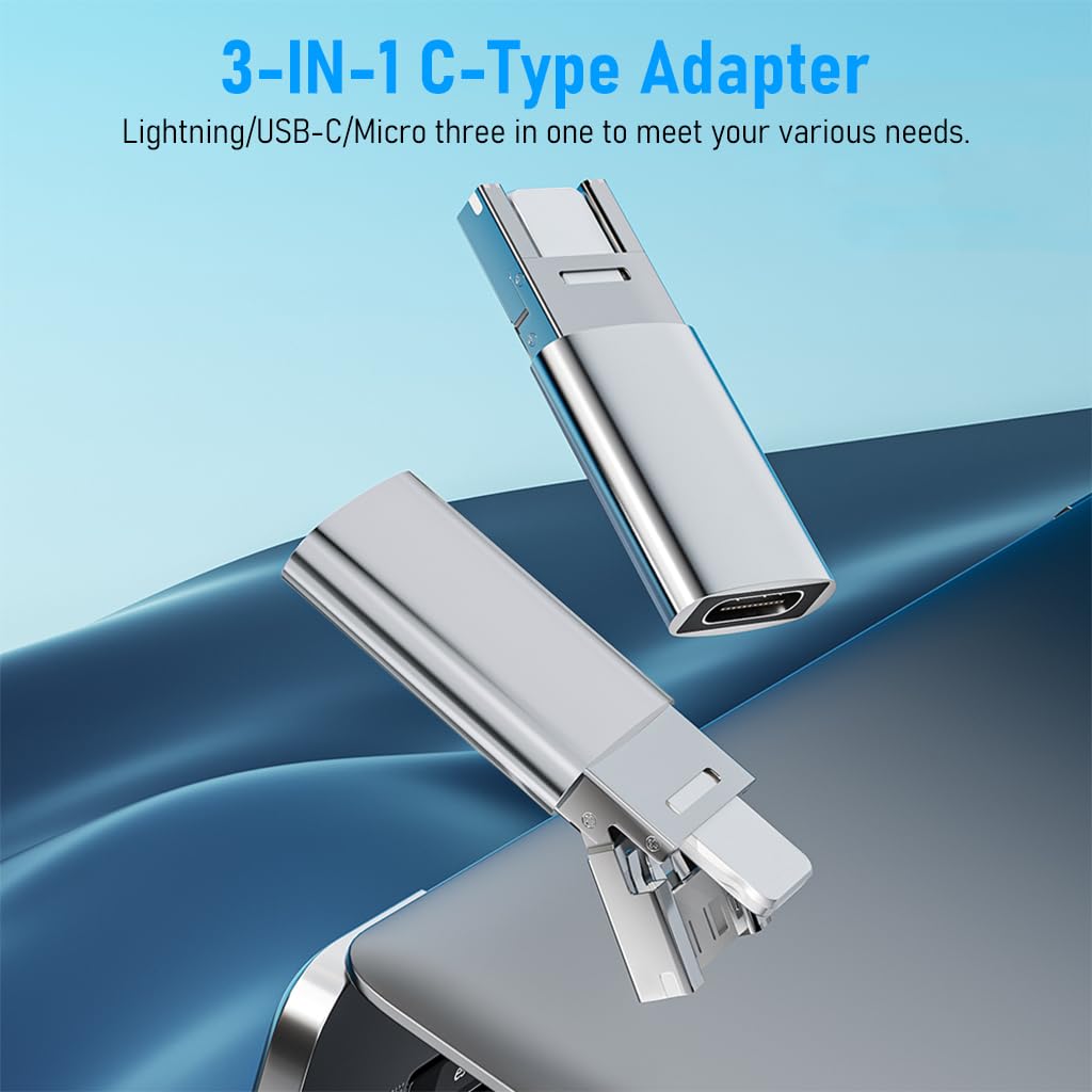 Zeitel® Multi OTG Adapter, 3 in 1 USB C Female to Light-ning, USB A, Micro USB Male Adapter, 30W Fast Charging Type C to Light-ning Connector Type C Multi Converter for iPhone Android Phone PC Laptop