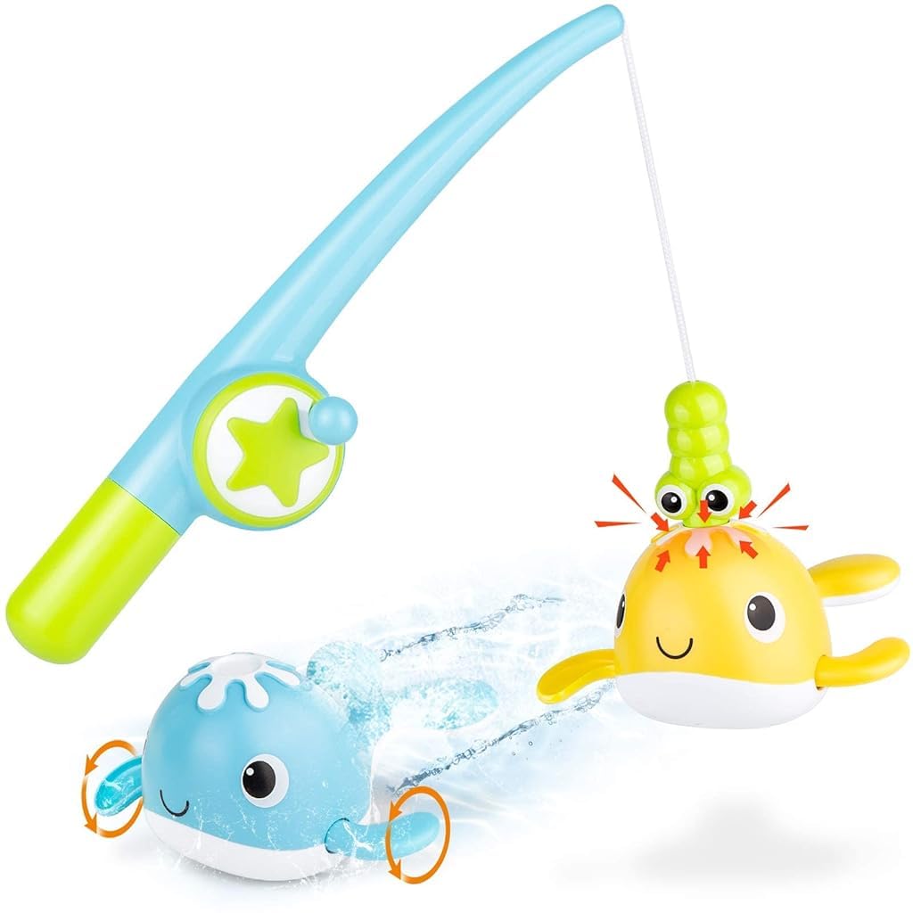 PATPAT® Fish Catching Game for Kids, Baby Bath Toys Wind-up Swimming Whales Toys Bath Fun Time Bathtub Tub Toy for Toddlers Baby Kids Infant Girls Boys Age 1 2 3 4 5 6 Years Old