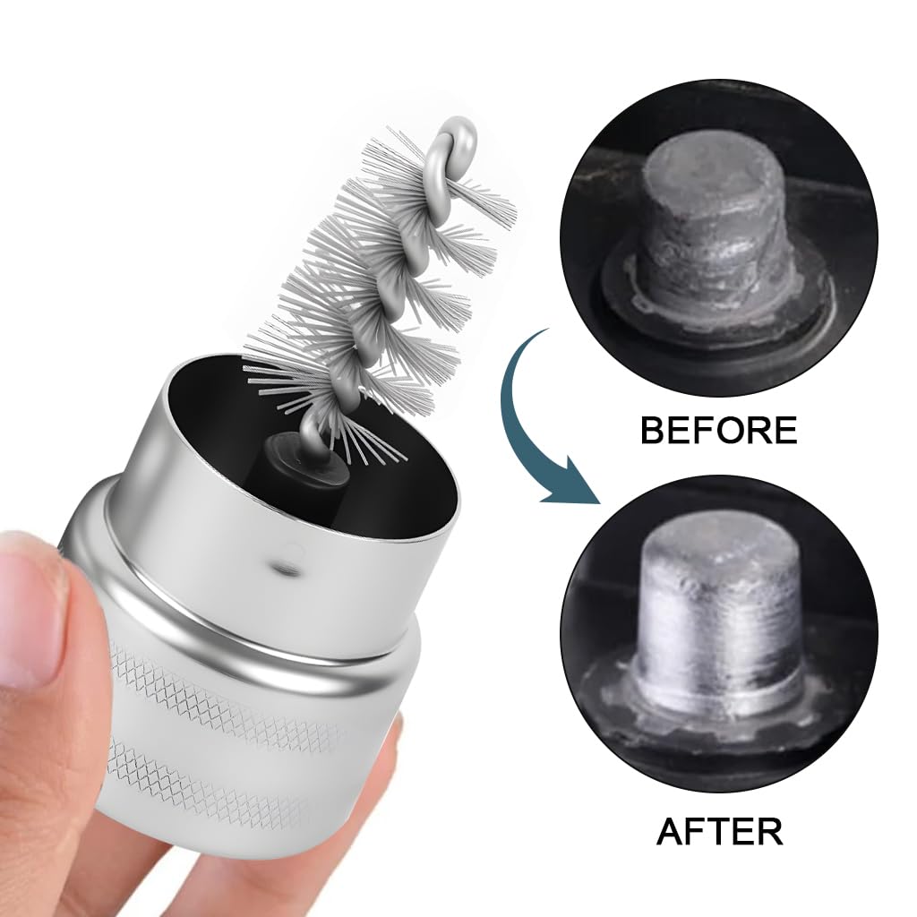 STHIRA Battery Terminal and Post Cleaner for Vehicle Use with Stainless Steel Bristles | 2Pcs Set Featuring Ergonomic Metallic Handles