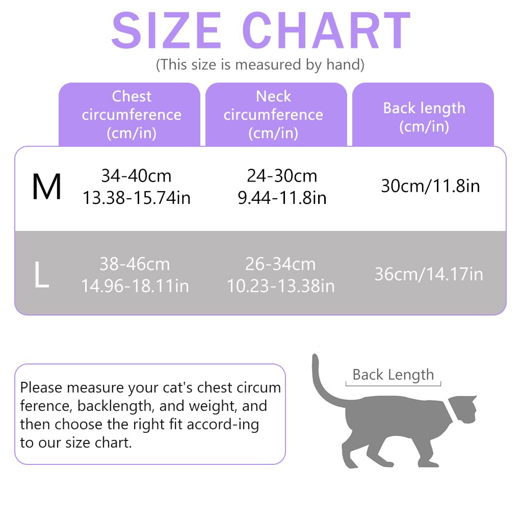 Qpets® Cat Recovery Suit, After Surgery Cat Clothes Fix Wound Wrap, Snap Button Closure Design, Purple Plaids Cat Surgery Suit for Surgery Recovery, Cat Clothes with Adjustable Neckline, L